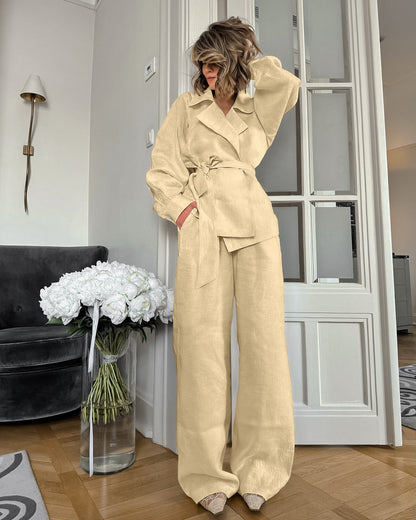 NTGFad Suit Collar Long Sleeve Trousers Casual Set