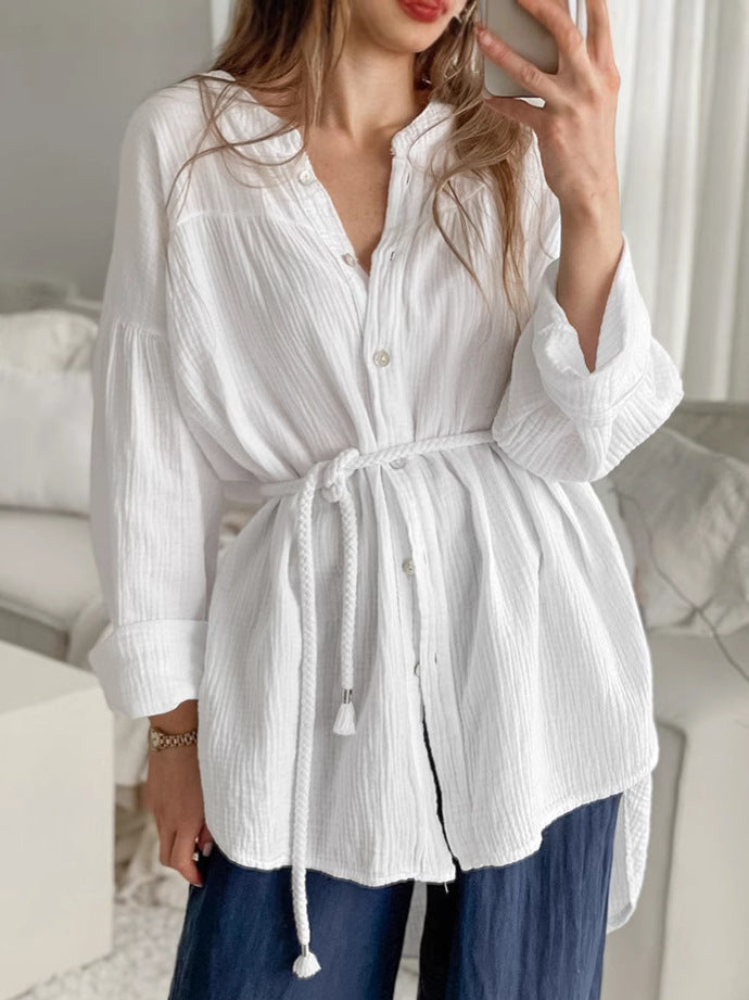 NTGFad White Cotton Long-Sleeved Shirt