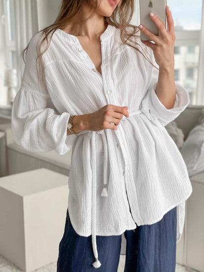 NTGFad White Cotton Long-Sleeved Shirt