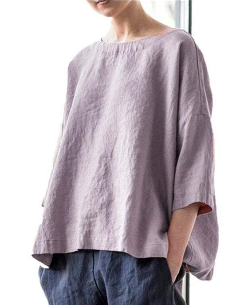 2021 NTG COOL STYLE RETRO COTTON LINEN SOLID CASUAL TOPS