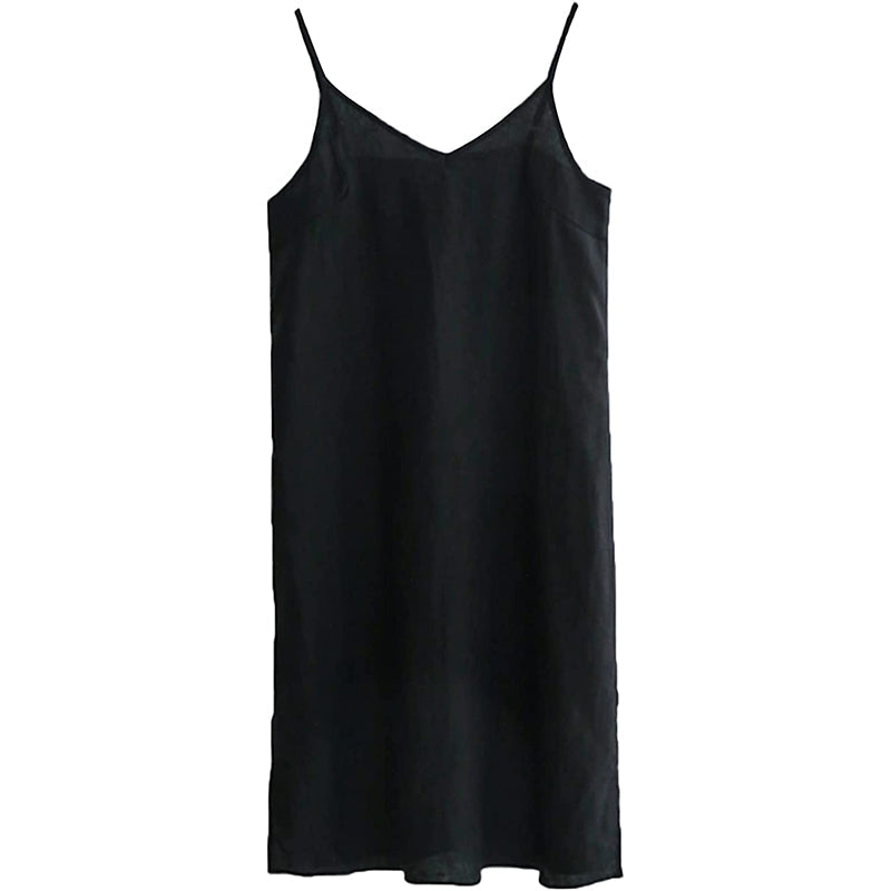 2021 NTG L / Black Linen Strap Slit Dress