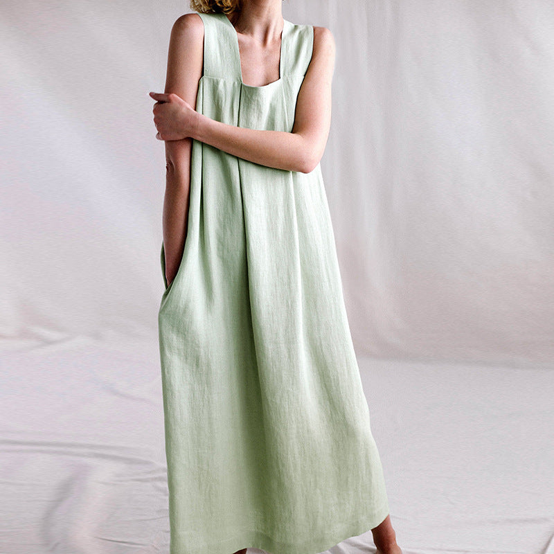 2021 NTG M / Green Linen Wide Strip Dress