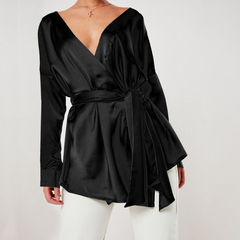 2021 NTG S / Black Fashion Satin Shirt Vintage Blouse