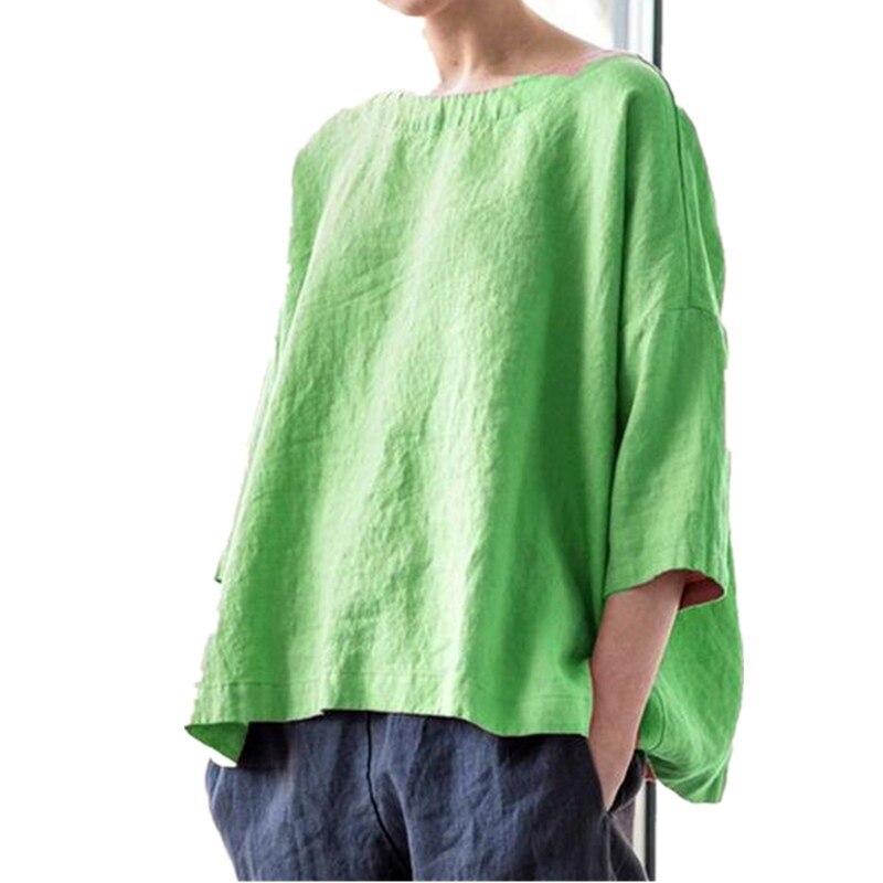 2021 NTG S / Green Cotton Linen Solid Casual Top