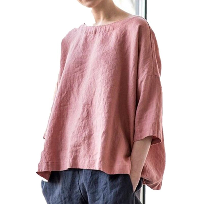 2021 NTG S / Pink Cotton Linen Solid Casual Top