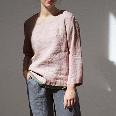 2021 NTG S / Pink Cotton Linen Women T-Shirt