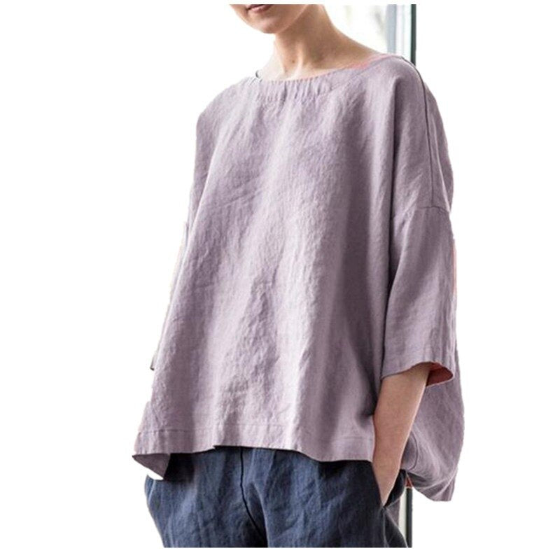 2021 NTG S / Purple Cotton Linen Solid Casual Top