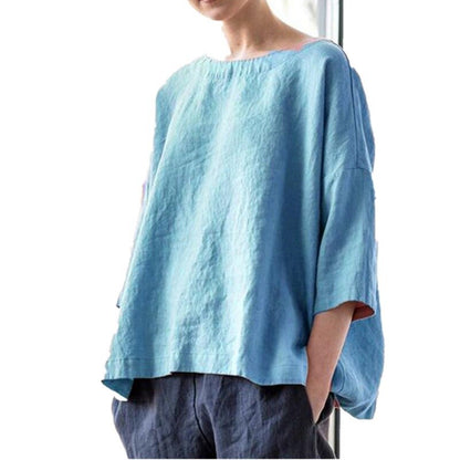 2021 NTG S / Sky blue Cotton Linen Solid Casual Top