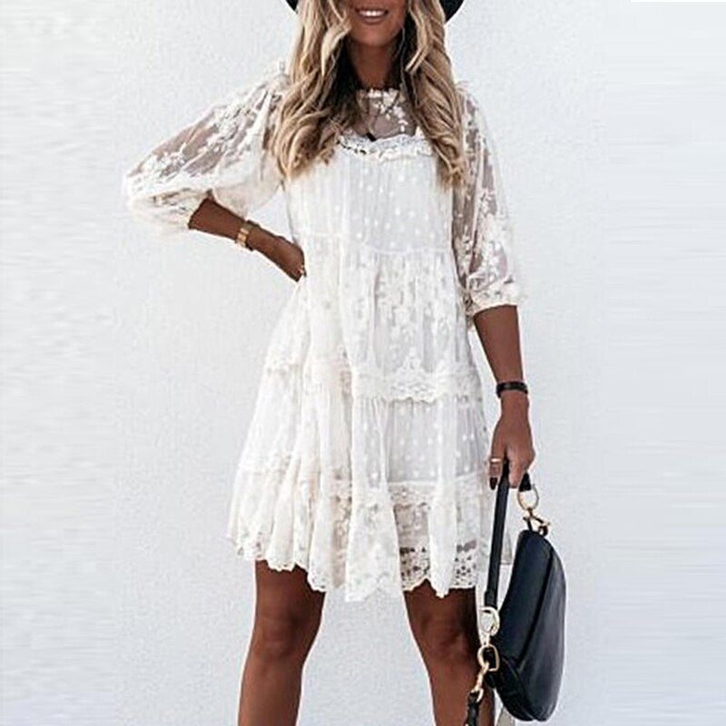 2021 NTG S / White Lace Embroidery Party Dress