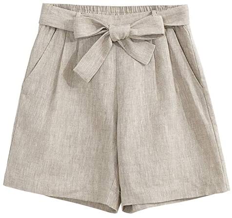 Amazhiyu Pants S / Beige Linen Self-Tie Bermuda Short