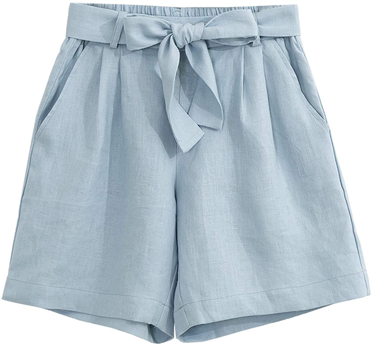 Amazhiyu Pants S / Grey Blue Linen Self-Tie Bermuda Short