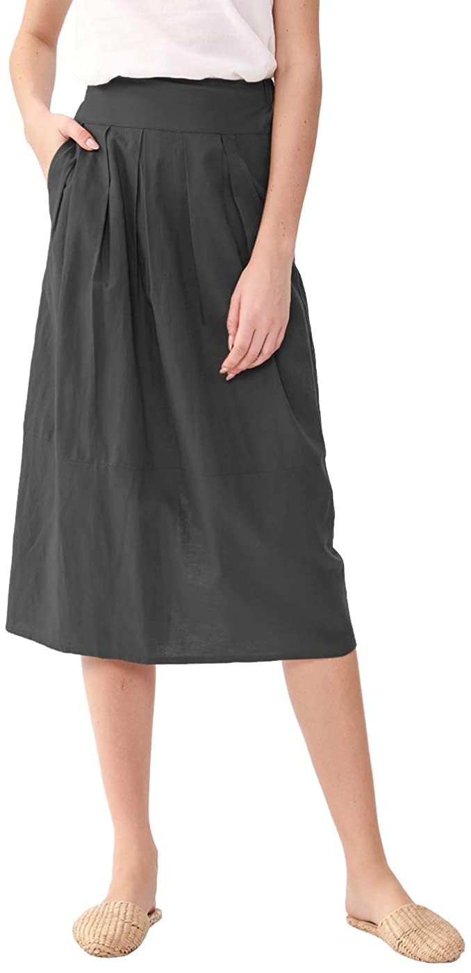 Amazhiyu Skirt M / Black Linen Pleated Pockets Skirt