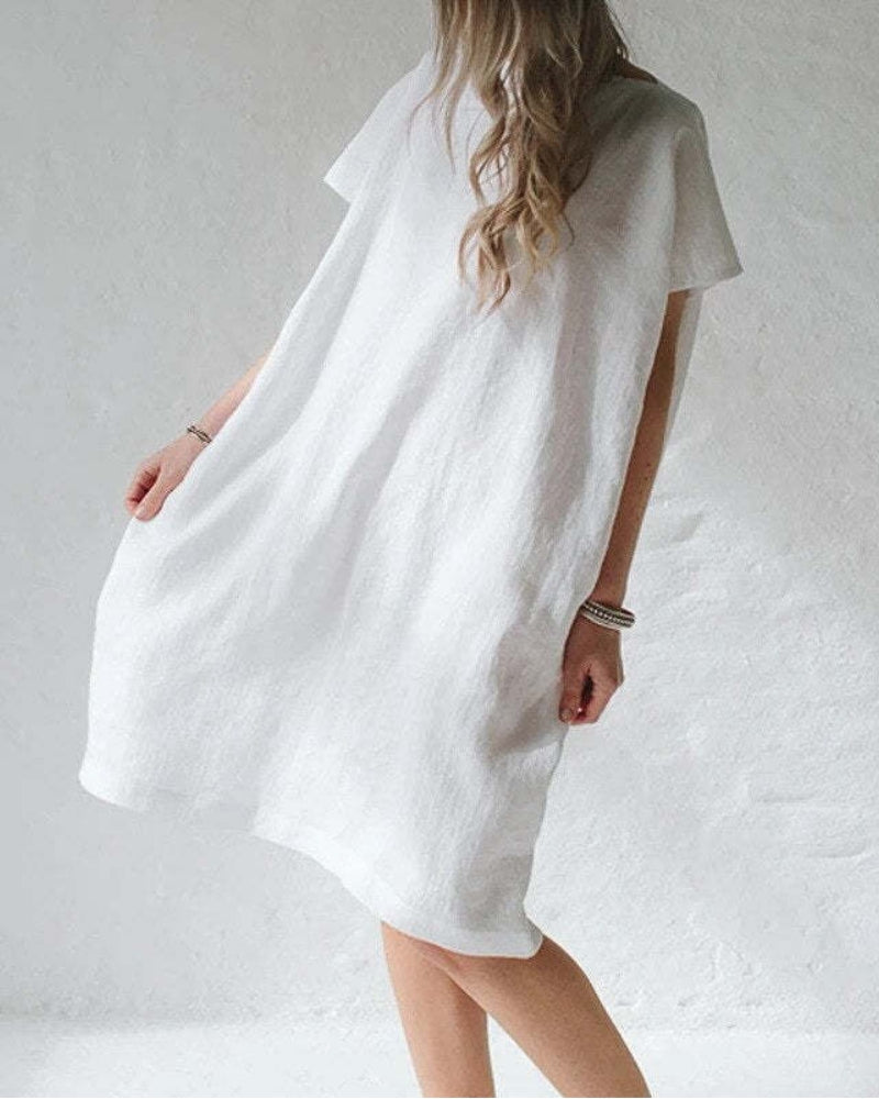 𝒩𝒯𝒢 ღ𝓃𝓁𝒾𝓃𝑒 Fashion Holiday Party Dress 100 % Linen Short Sleeve Dress
