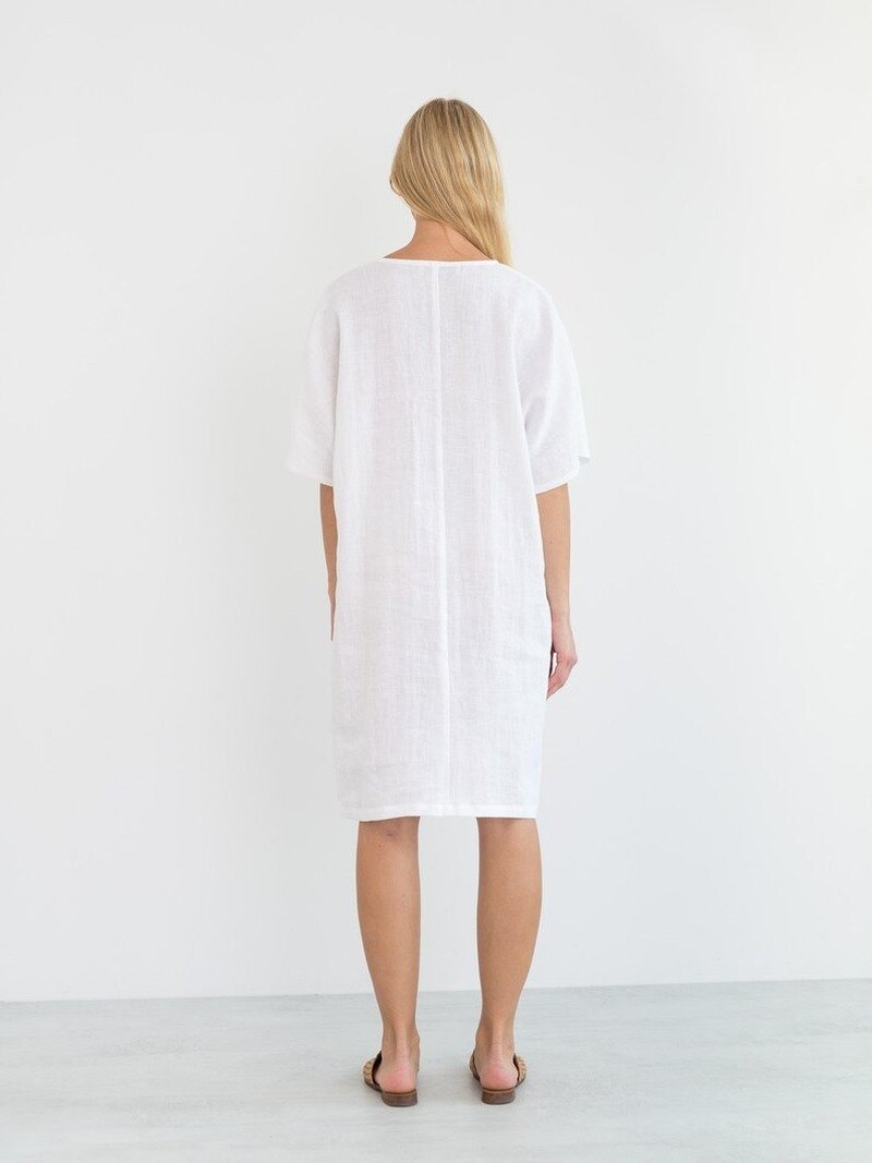 𝒩𝒯𝒢 ღ𝓃𝓁𝒾𝓃𝑒 Linen V-Neck Basic Dress