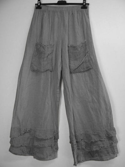 mysite As Picture 3 / S Womens Solid Color Ruffled Hem Linen Pants With Pockets