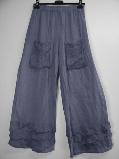mysite As Picture 4 / S Womens Solid Color Ruffled Hem Linen Pants With Pockets