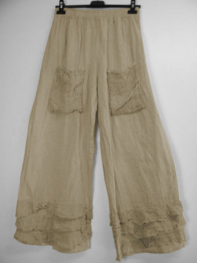 mysite As Picture 5 / S Womens Solid Color Ruffled Hem Linen Pants With Pockets