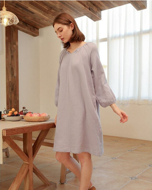  NTG 2022 HOLIDAY PURE LINEN FASHION STYLE SWEET  V-NECK DRESS