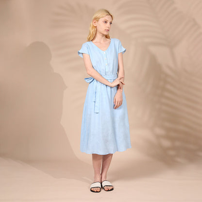 NTG 2022 Linen Cotton Casual Pocket Short Length Mid-Calf Dress