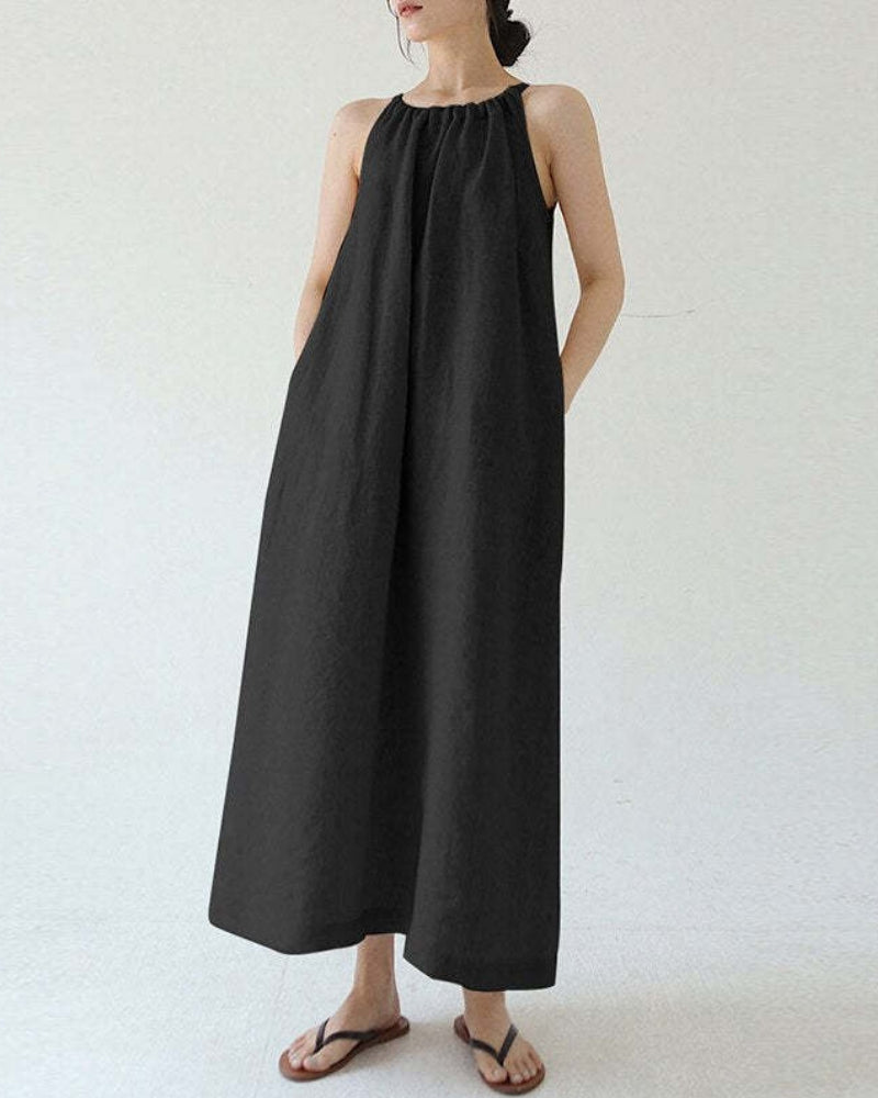  NTG 2022 O Neck Sleeve-Less Sexy Linen Sexy Halter Dress
