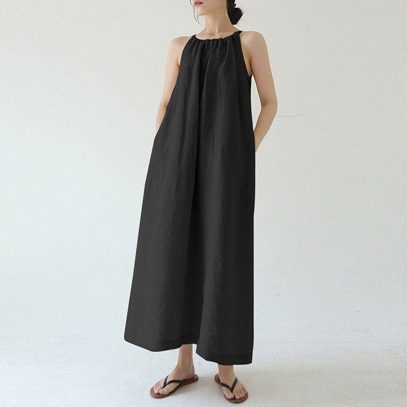  NTG 2022 One Size / Black Linen Sexy Halter Dress