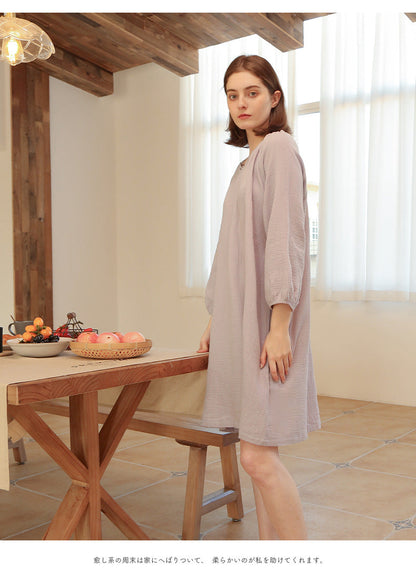  NTG 2022 One Size / Purple Linen  V-Neck Dress