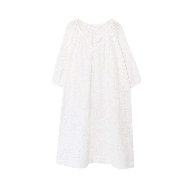  NTG 2022 One Size / White Linen  V-Neck Dress
