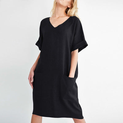  NTG 2022 S / Black Cotton Sexy V-Neck Dress