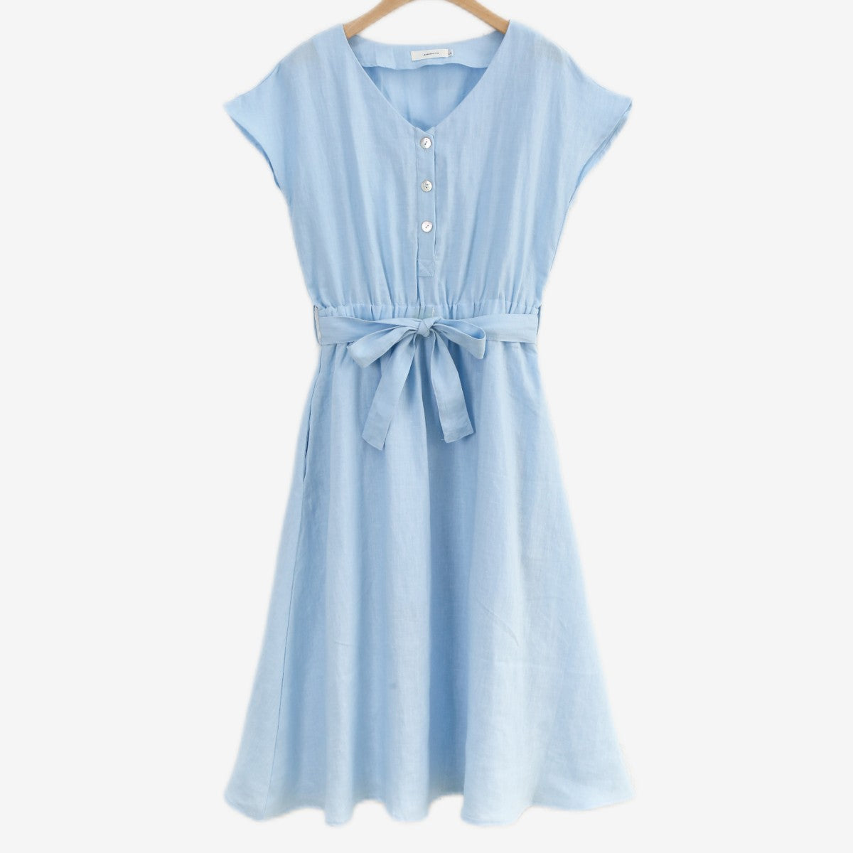 NTG 2022 S / Blue Casual Linen Cotton Pocket Short Length Mid-Calf Dress