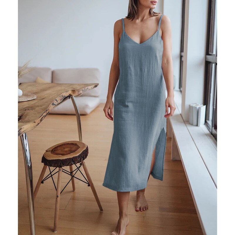  NTG 2022 S / Blue Cotton Sexy Sleeveless Dress