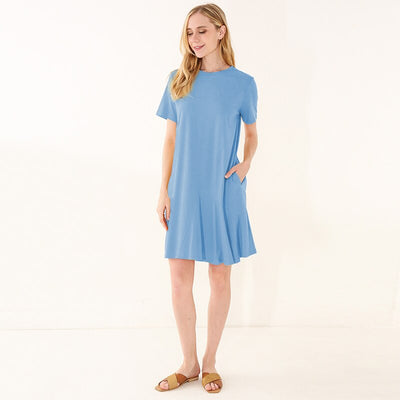  NTG 2022 S / Blue Cotton Women O-Neck Lady Dresses