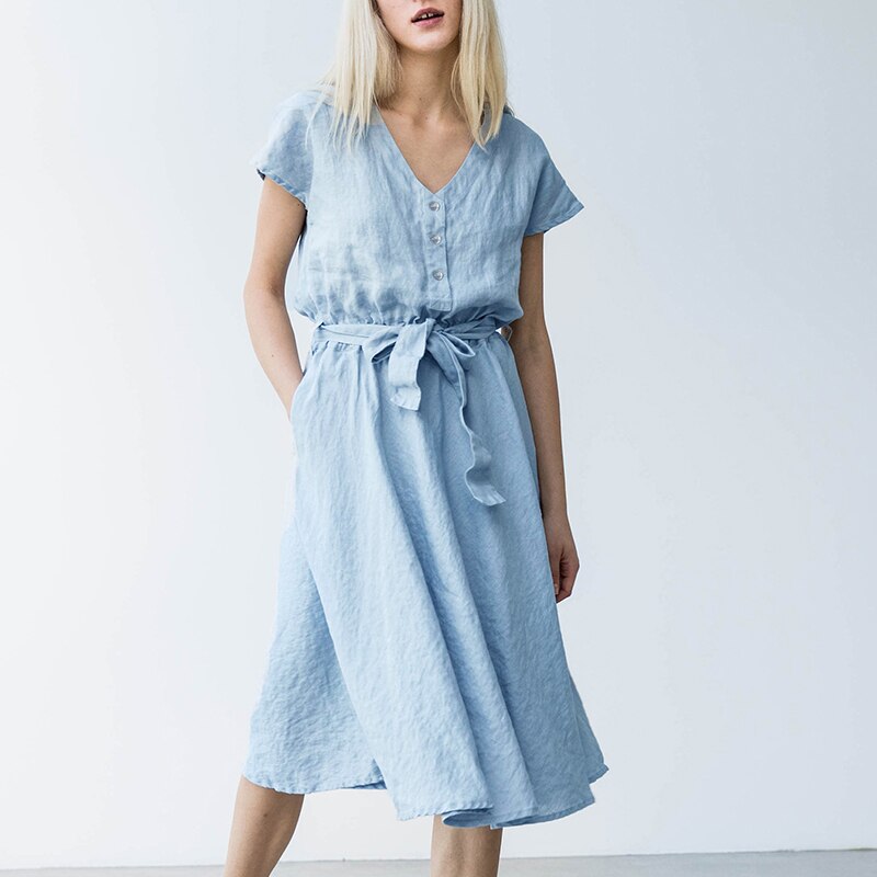 NTG 2022 S / Blue Linen Cotton Pocket Dress