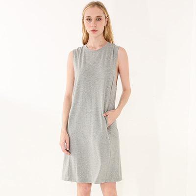  NTG 2022 S / Gray Cotton Casual Loose O-Neck Long Dresses