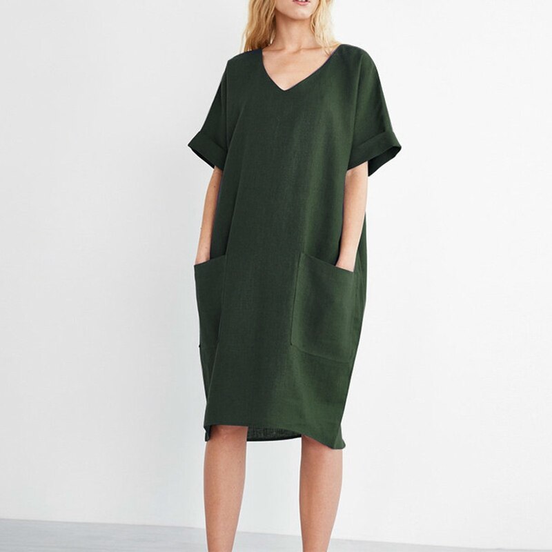  NTG 2022 S / Green Cotton Sexy V-Neck Dress