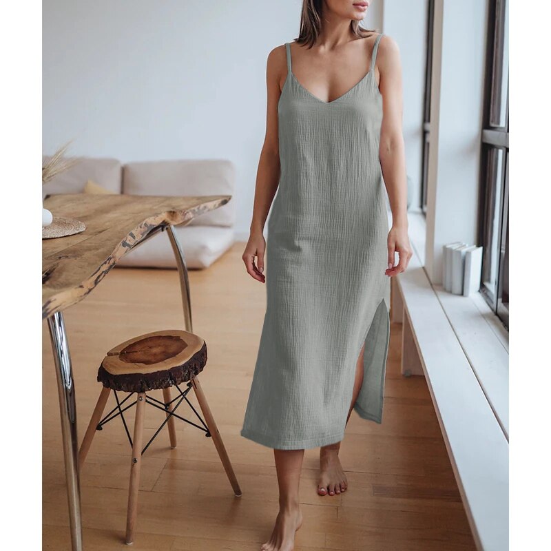  NTG 2022 S / Grey Cotton Sexy Sleeveless Dress