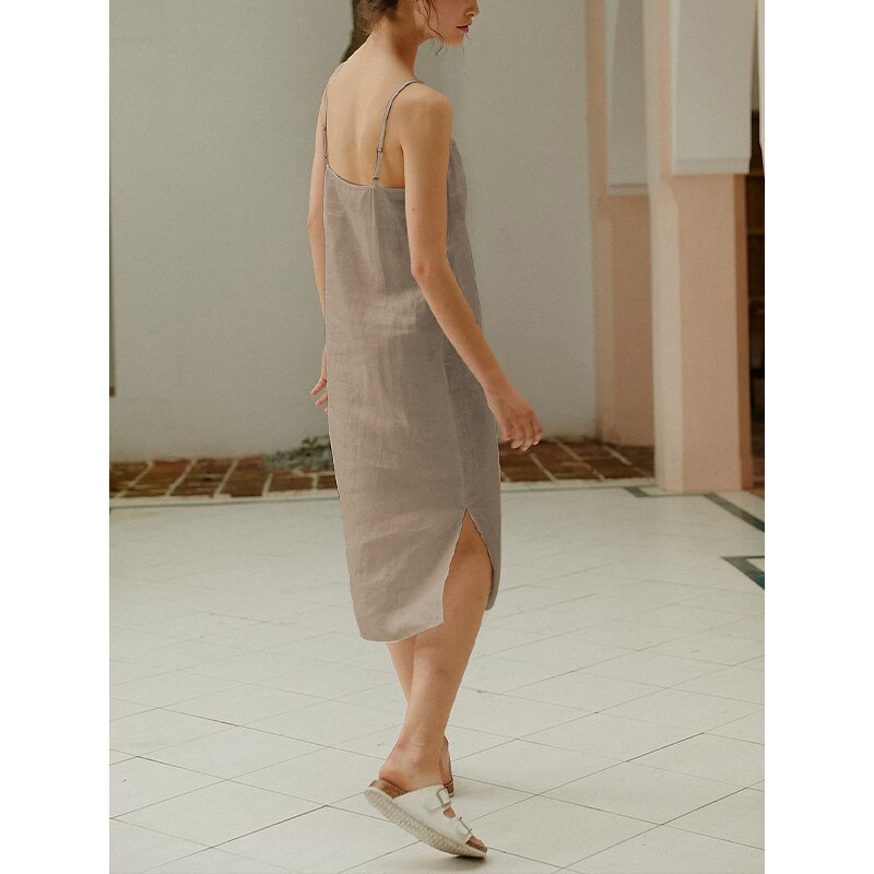  NTG 2022 S / Khaki Linen Elegant Women Dress