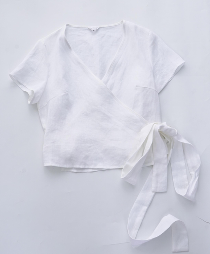 NTG 2022 S / White Elegant Style Fashion Women Solid Chic Boho Linen V-Neck T-Shirt