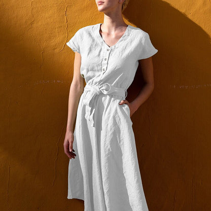 NTG 2022 S / White Linen Cotton Pocket Dress