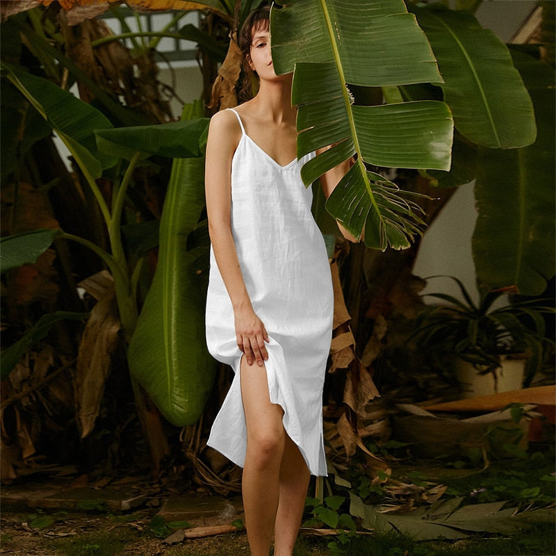  NTG 2022 S / White Linen Elegant Women Dress
