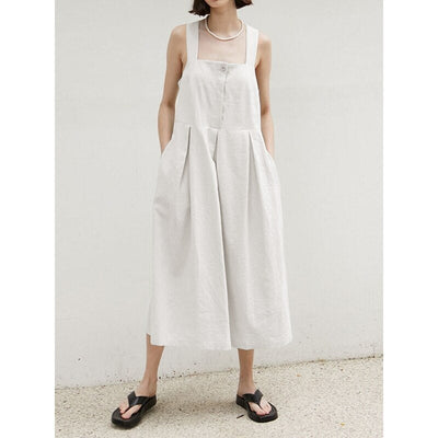  NTG 2022 S / White Linen Solid Square Dress
