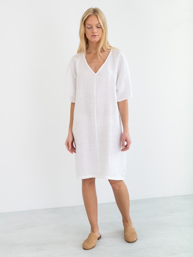  NTG 2022 S / White V-Neck Basic Summer Dress