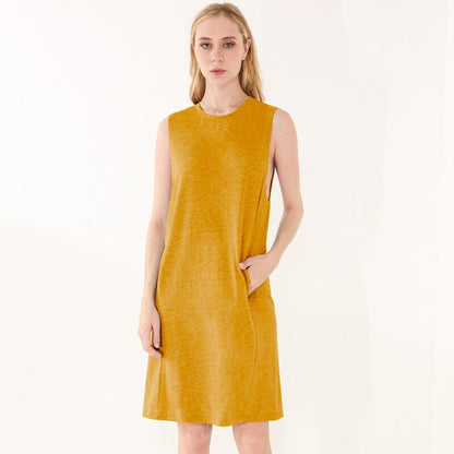  NTG 2022 S / Yellow Cotton Casual Loose O-Neck Long Dresses