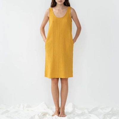  NTG 2022 S / Yellow Cotton Sleeveless Pockets Dress