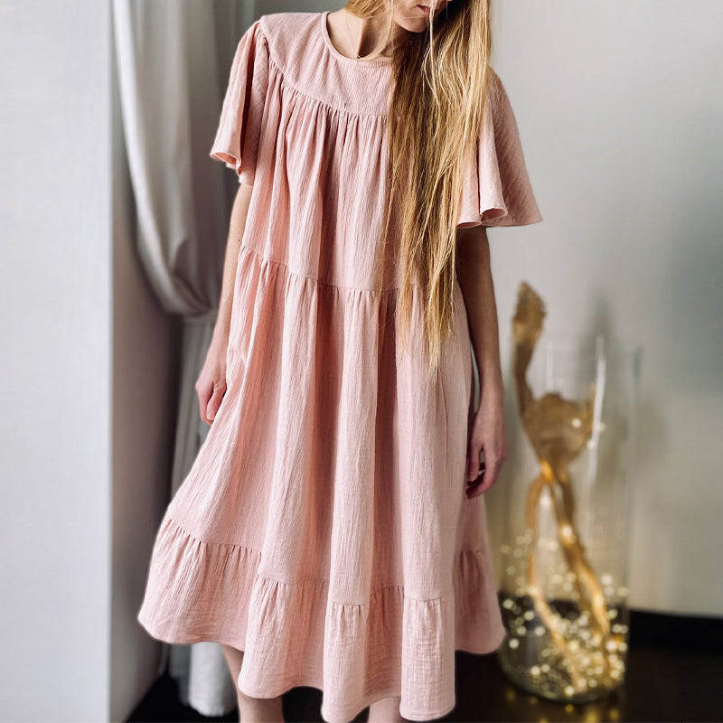 NTG Fad 100% Cotton Muslin Women'S Dress Casual Retro Ruffles Sundress Holiday