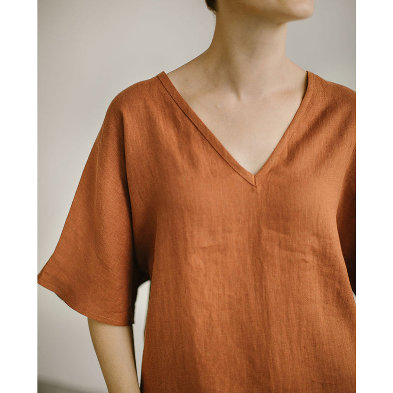 NTG Fad 100% Linen Oversized T-shirt For Women 2022 Summer Half Sleeve Sexy V-neck Streetwear Harajuku Female Tees Top Plus size