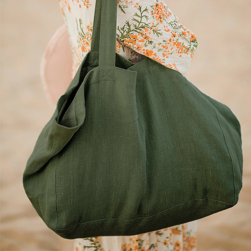 NTG Fad 45cmx35cm / Green CASUAL LINEN SHOPPING BAGS FOR WOMEN REUSABLE SUNDRIES BAGS