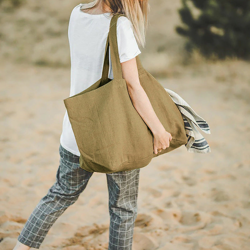 NTG Fad 45cmx35cm / Khaki CASUAL LINEN SHOPPING BAGS FOR WOMEN REUSABLE SUNDRIES BAGS