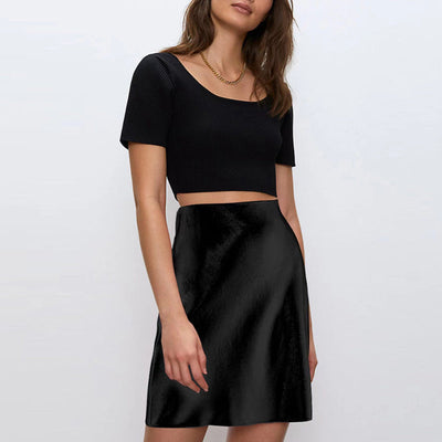 NTG Fad 51 black / S Elegant Satin Women Skirts Solid Side Zipper Faldas Mujer Ladies Casual Slim Chic Sexy Mini Skirt
