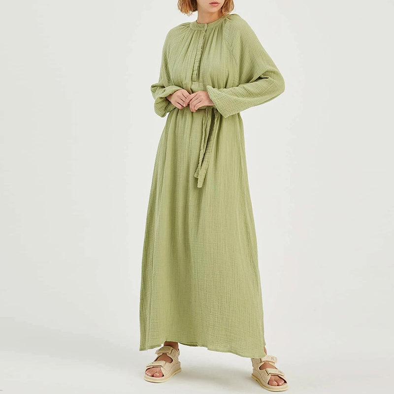 NTG Fad 6 green / One Size 100% COTTON LONG SLEEVE ELEGANT MUSLIM FASHION HIJAB MAXI DRESSES