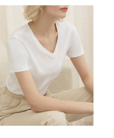 NTG Fad 95% Katoen Zomer T-shirt Vrouwen Solid V-hals Korte Mouw Eenvoudige Basic Harajuku Vrouwelijke Tees Top Camisetas Verano Mujer